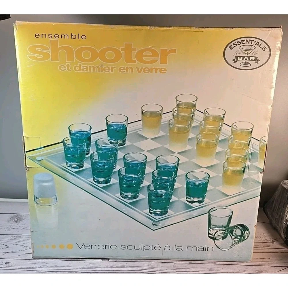 Shot Glasses Game Set Of‎ 26 Shot Glasses With Glass Checkerboard Checkers
